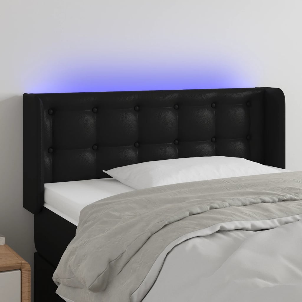 Čelo postele s LED černé 93 x 16 x 78/88 cm umělá kůže