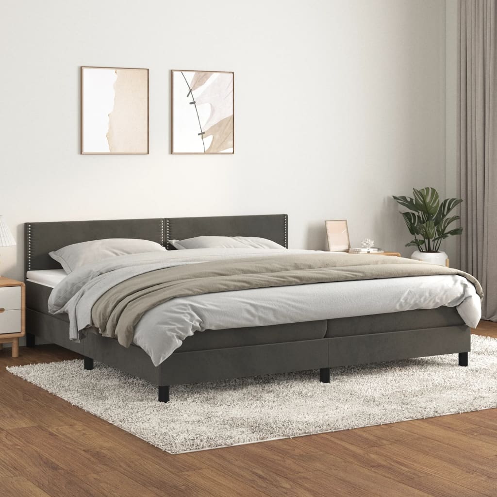 Box spring postel s matrací tmavě šedá 200x200 cm samet