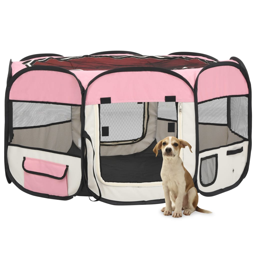 Skládací ohrádka pro psy s taškou růžová 125 x 125 x 61 cm
