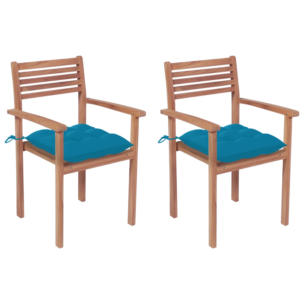 Zahradní židle 2 ks světle modré podušky masivní teak