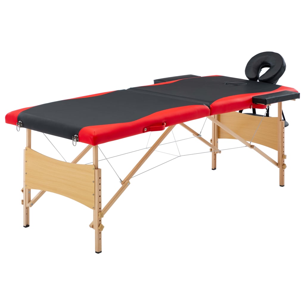 Skládací masážní stůl 2 zóny dřevěný černý a červený