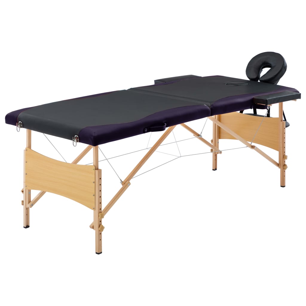 Skládací masážní stůl 2 zóny dřevěný černý