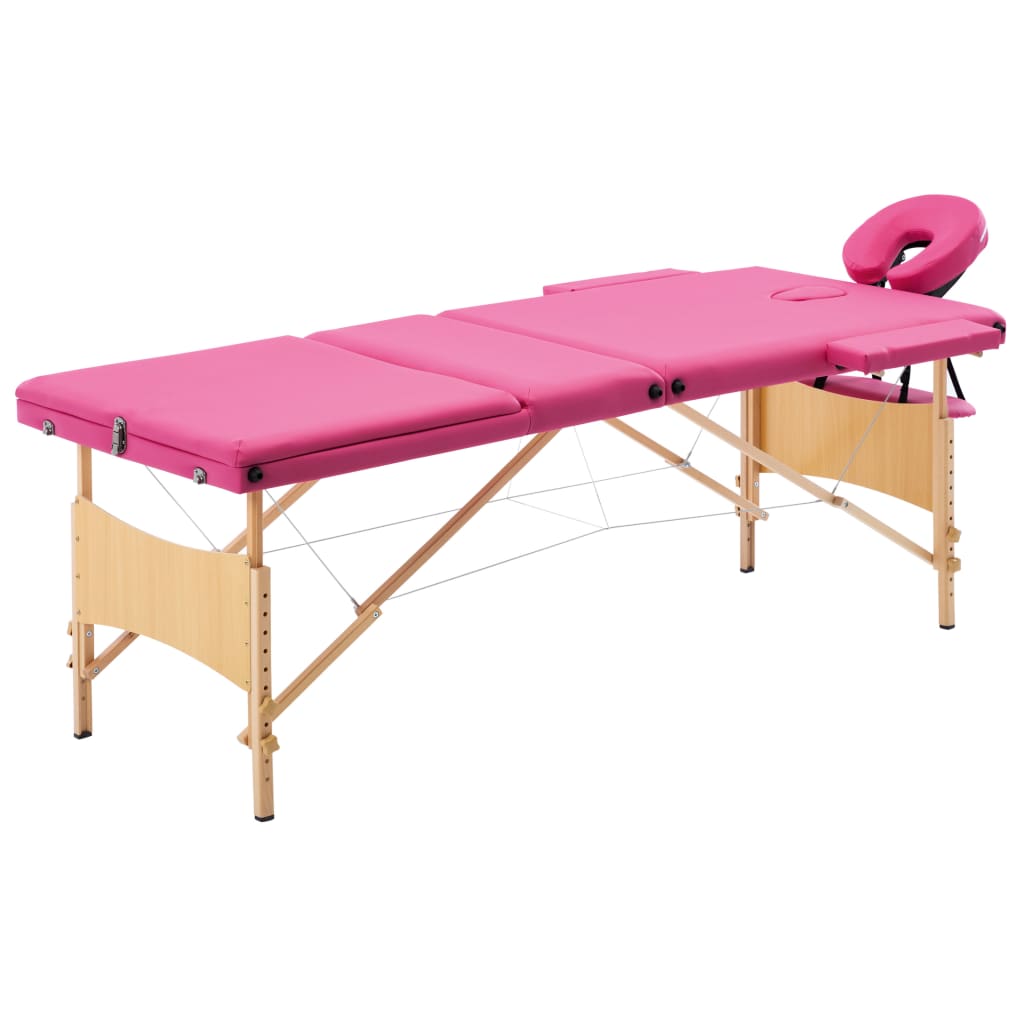 Skládací masážní stůl 3 zóny dřevěný růžový