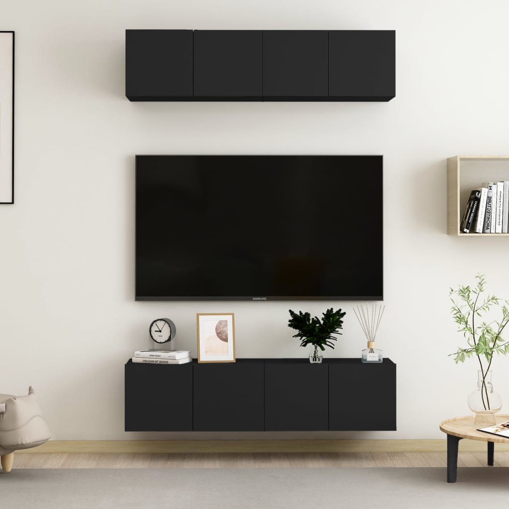 TV skříňky 4 ks černé 60 x 30 x 30 cm dřevotříska