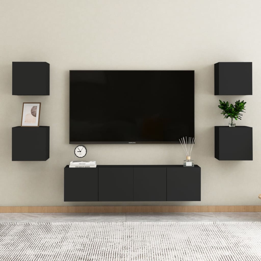 6dílný set TV skříněk černý kompozitní dřevo