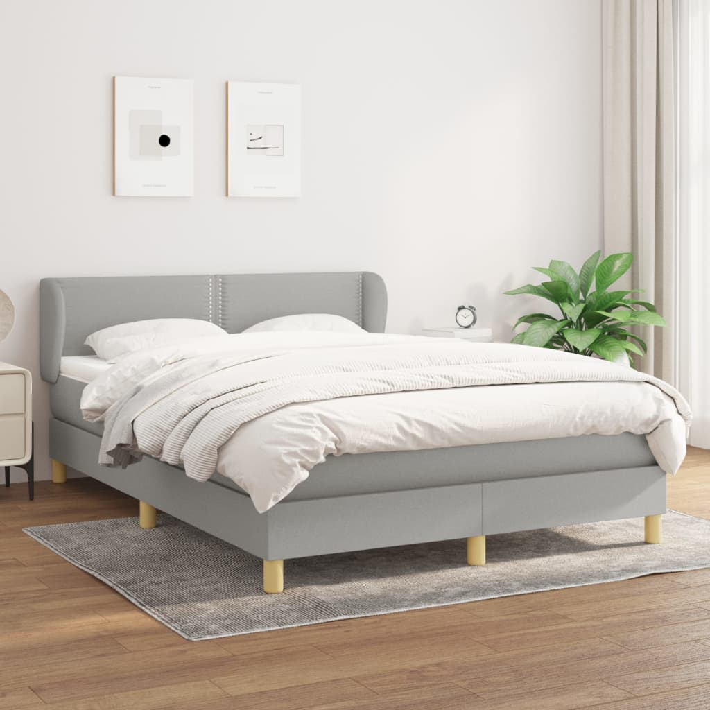 Box spring postel s matrací světle šedá 140 x 190 cm textil