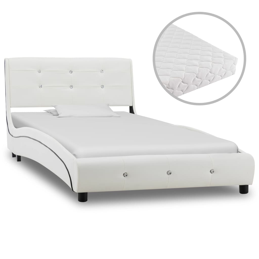 Postel s matrací bílá umělá kůže 90 x 200 cm