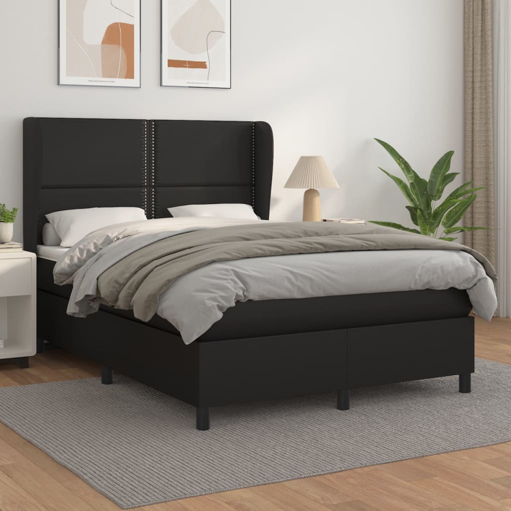 Box spring postel s matrací černá 140 x 190 cm umělá kůže