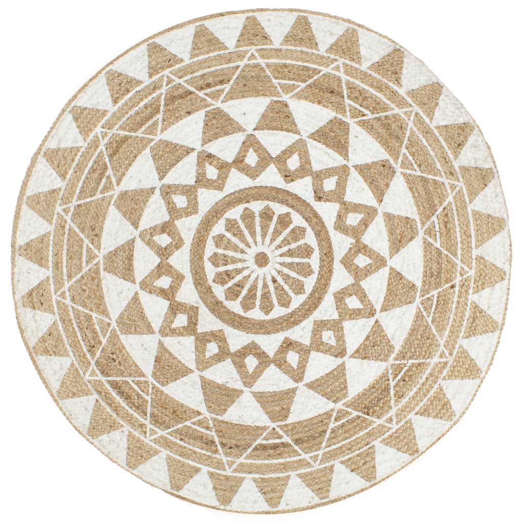 Ručně vyrobený koberec z juty s bílým potiskem 90 cm
