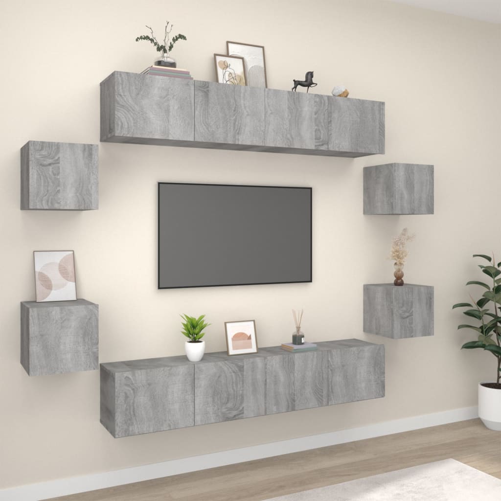 8dílný set TV skříněk šedý sonoma kompozitní dřevo