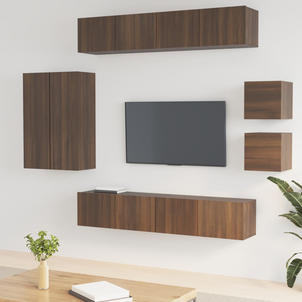 8dílný set TV skříněk hnědý dub kompozitní dřevo