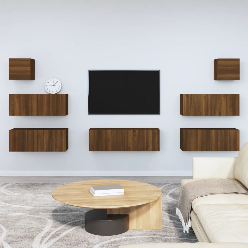 7dílný set TV skříněk hnědý dub kompozitní dřevo