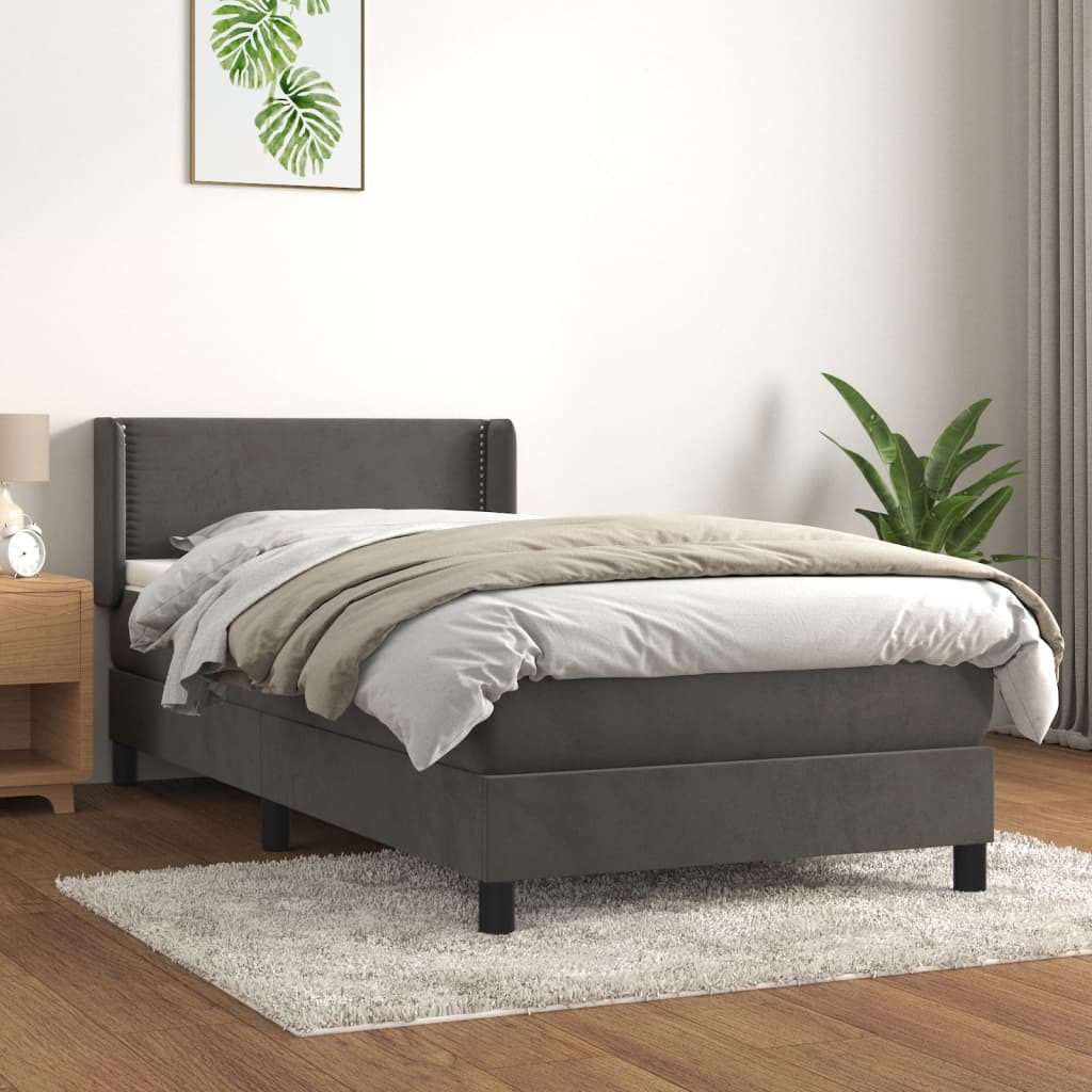 Box spring postel s matrací tmavě šedá 80 x 200 cm samet