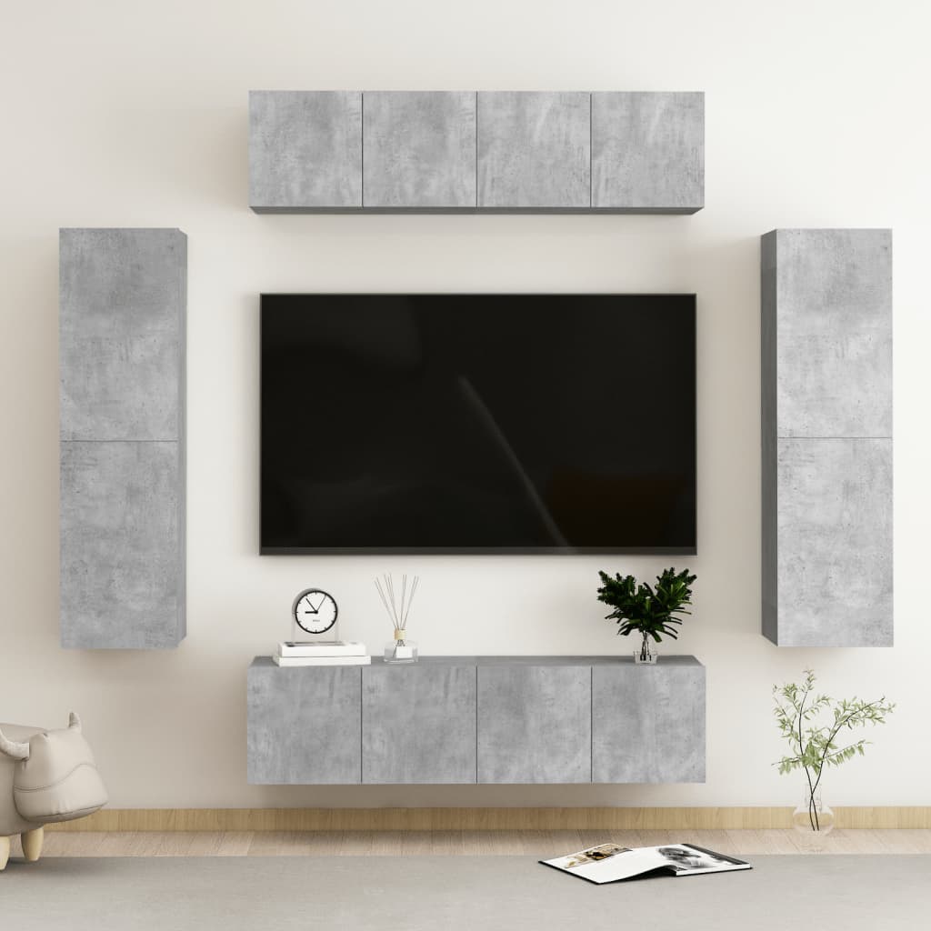 6dílný set TV skříněk betonově šedý dřevotříska