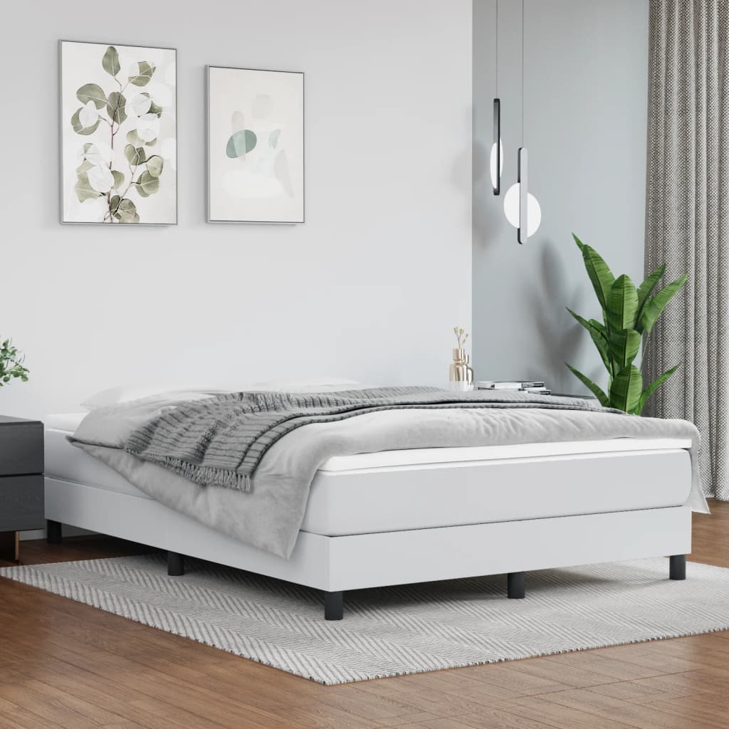 Box spring postel bílá 140 x 200 cm umělá kůže