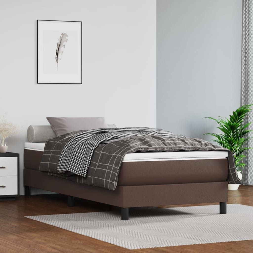 Rám postele hnědý 90 x 190 cm umělá kůže