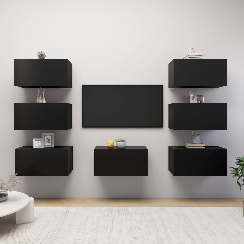 TV stolky 7 ks černé 30,5 x 30 x 60 cm kompozitní dřevo