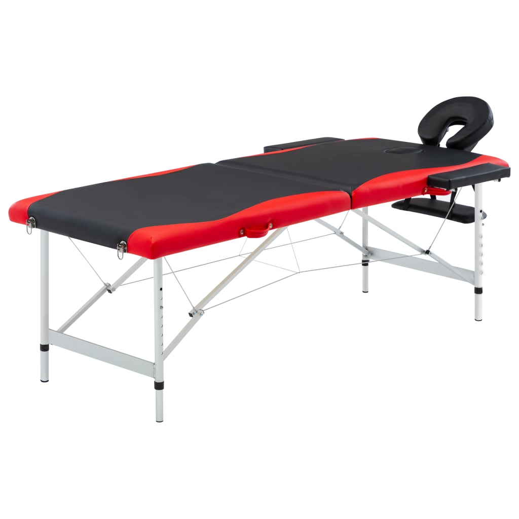 Skládací masážní stůl se 2 zónami hliník černo-červený