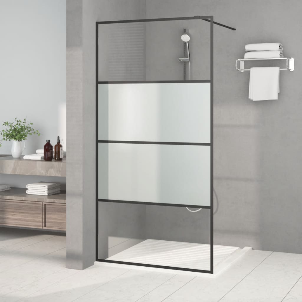 Sprchová zástěna walk-in černá 100x195 cm napůl mléčné ESG sklo