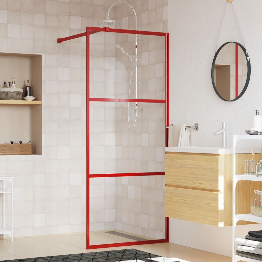 Zástěna do průchozí sprchy čiré ESG sklo červená 90 x 195 cm