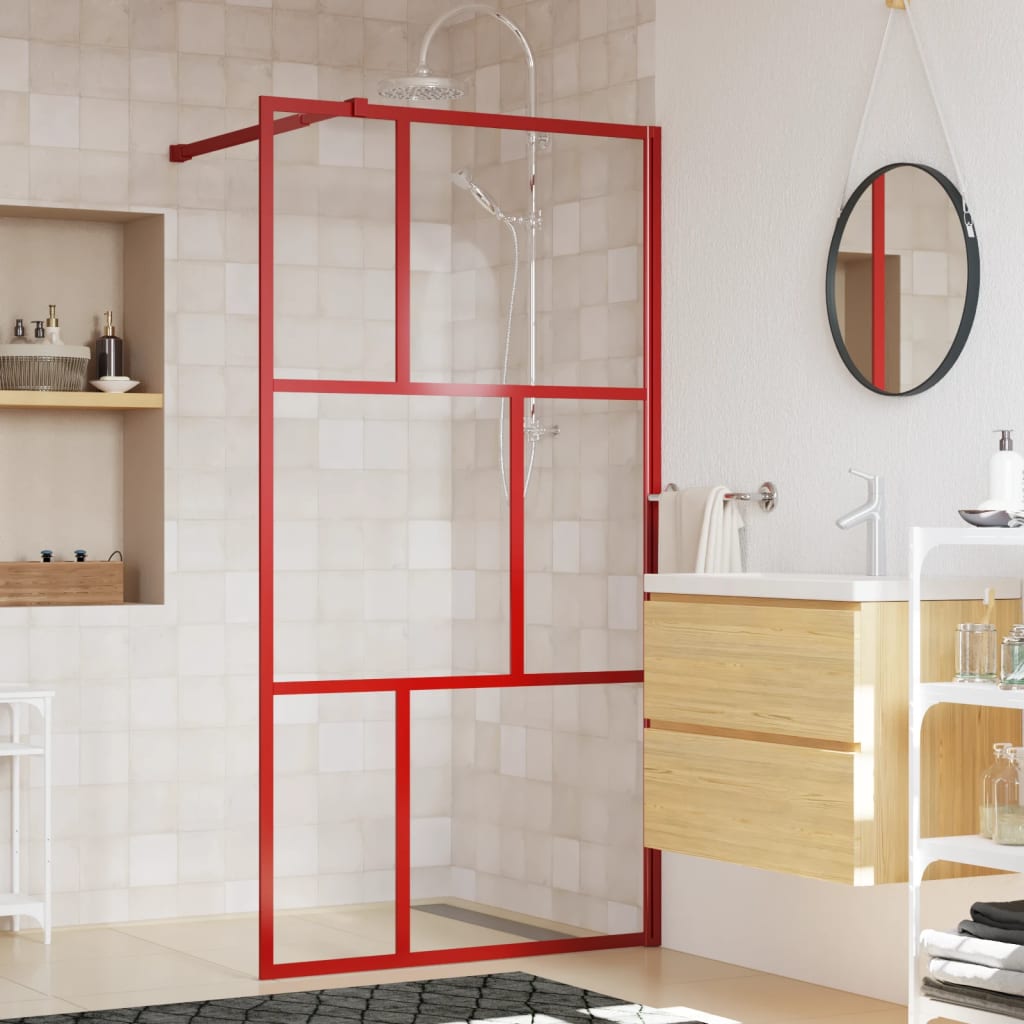 Zástěna do průchozí sprchy čiré ESG sklo červená 100 x 195 cm