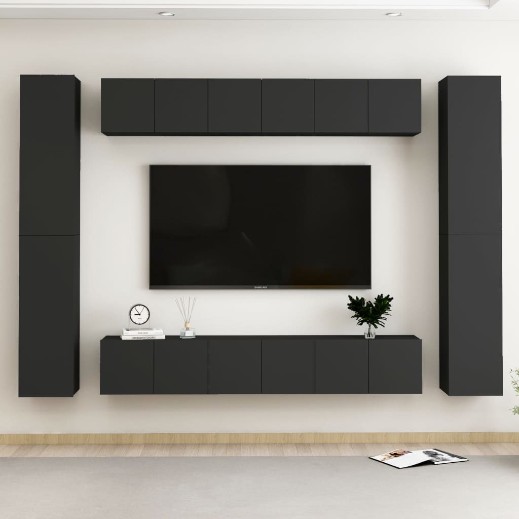 10dílný set TV skříněk černý kompozitní dřevo
