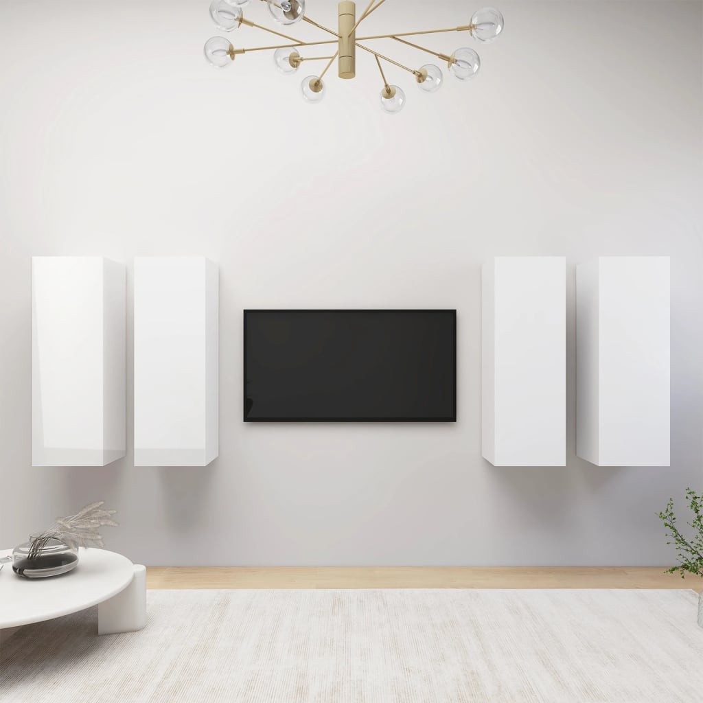 TV skříňky 4 ks bílé vysoký lesk 30,5x30x90 cm kompozitní dřevo