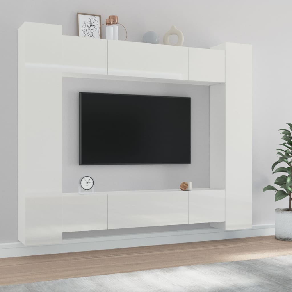 8dílný set TV skříněk bílý s vysokým leskem kompozitní dřevo