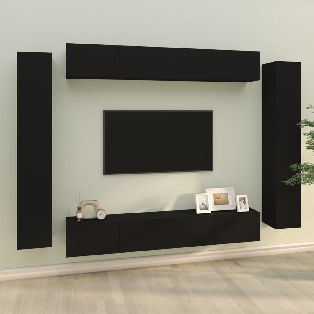 8dílný set TV skříněk černý kompozitní dřevo