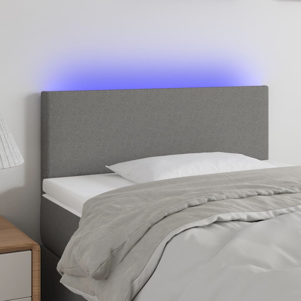 Čelo postele s LED tmavě šedé 80 x 5 x 78/88 cm textil