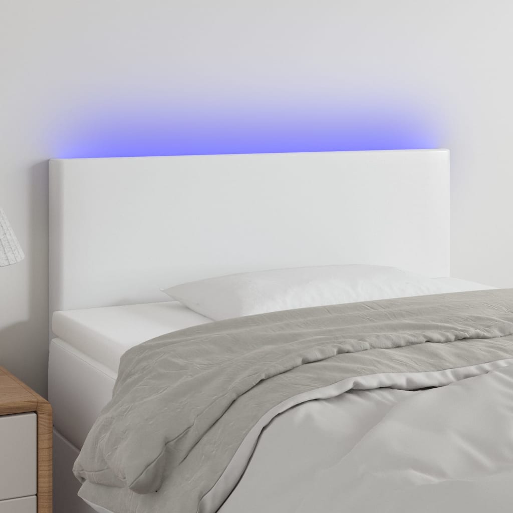 Čelo postele s LED bílé 80 x 5 x 78/88 cm umělá kůže