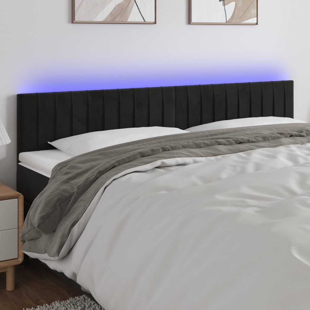 Čelo postele s LED černé 200x5x78/88 cm samet