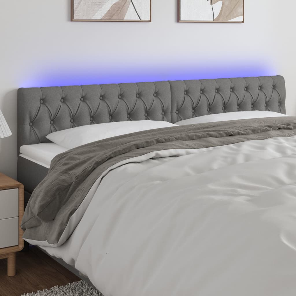 Čelo postele s LED tmavě šedé 180 x 7 x 78/88 cm textil
