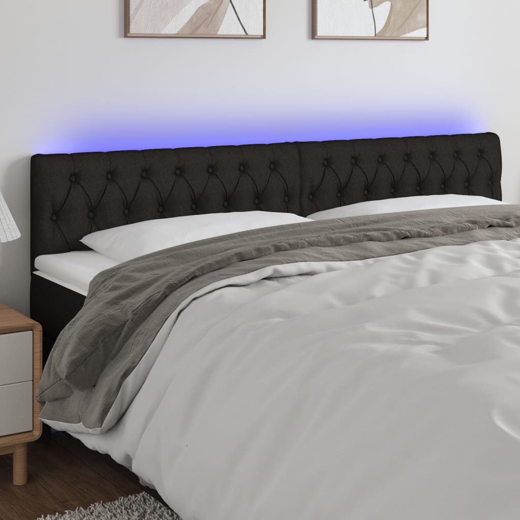 Čelo postele s LED černé 180 x 7 x 78/88 cm textil
