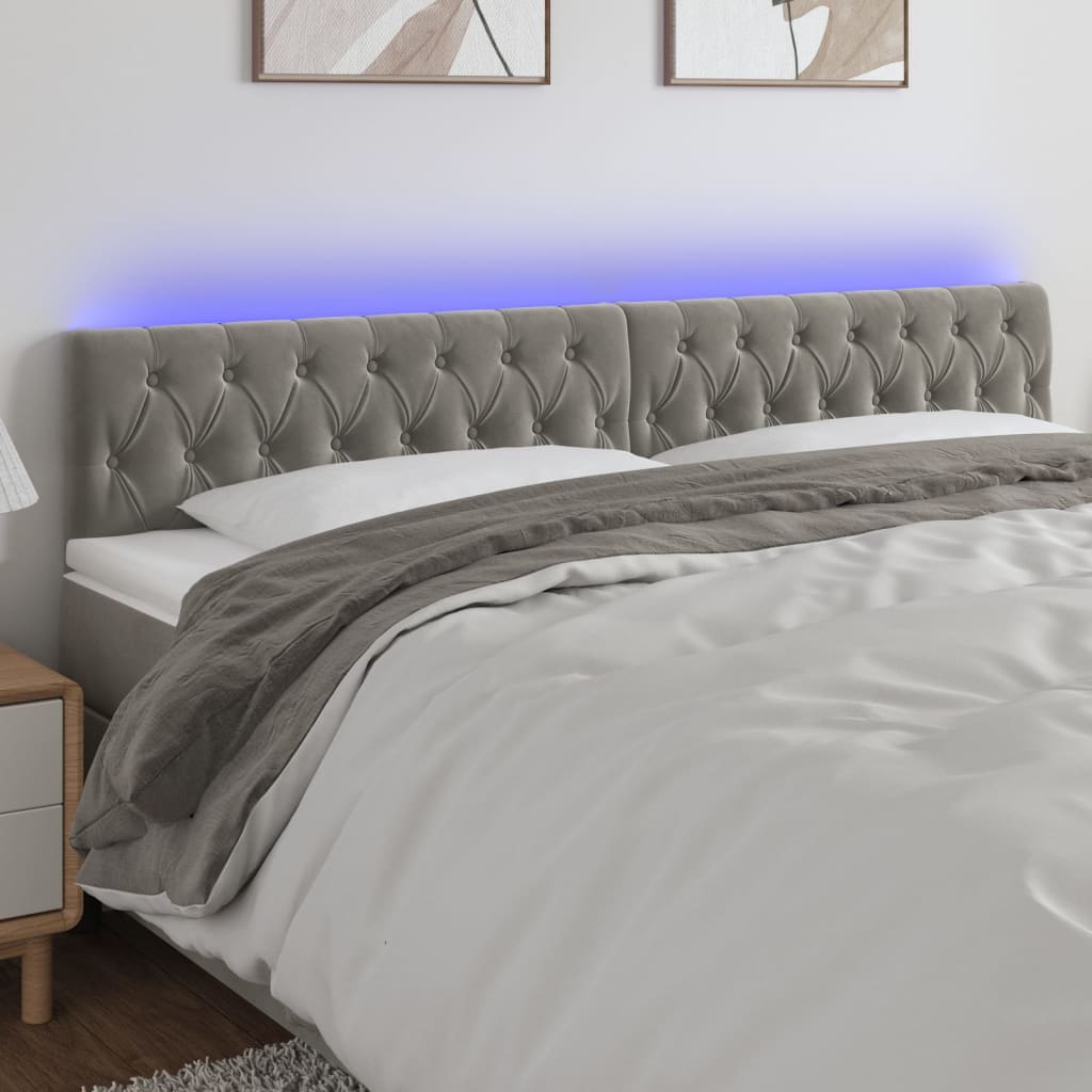 Čelo postele s LED světle šedé 200 x 7 x 78/88 cm samet