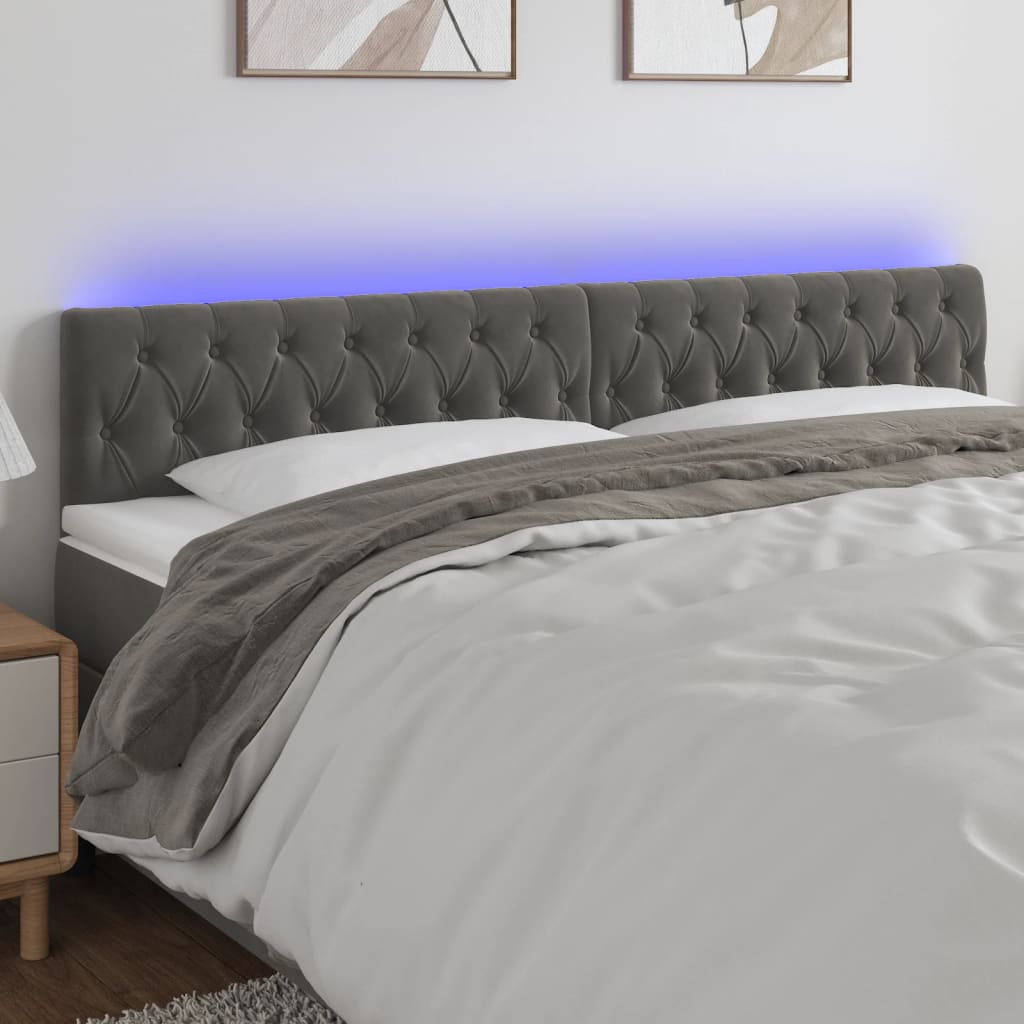 Čelo postele s LED tmavě šedé 200 x 7 x 78/88 cm samet