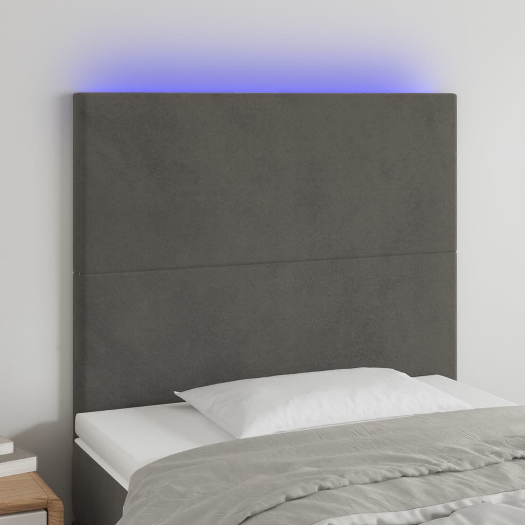 Čelo postele s LED tmavě šedé 100x5x118/128 cm samet