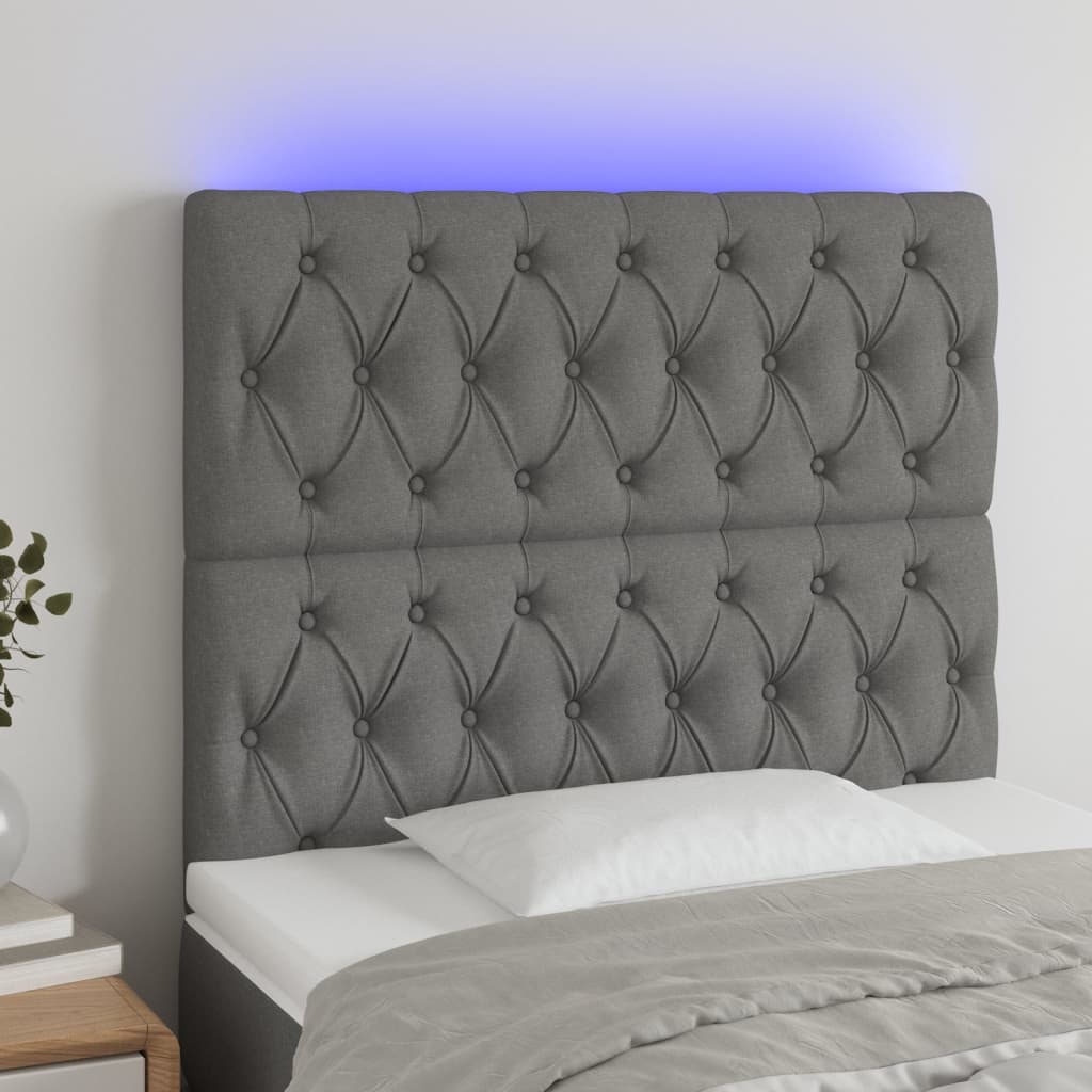 Čelo postele s LED tmavě šedé 90x7x118/128 cm textil