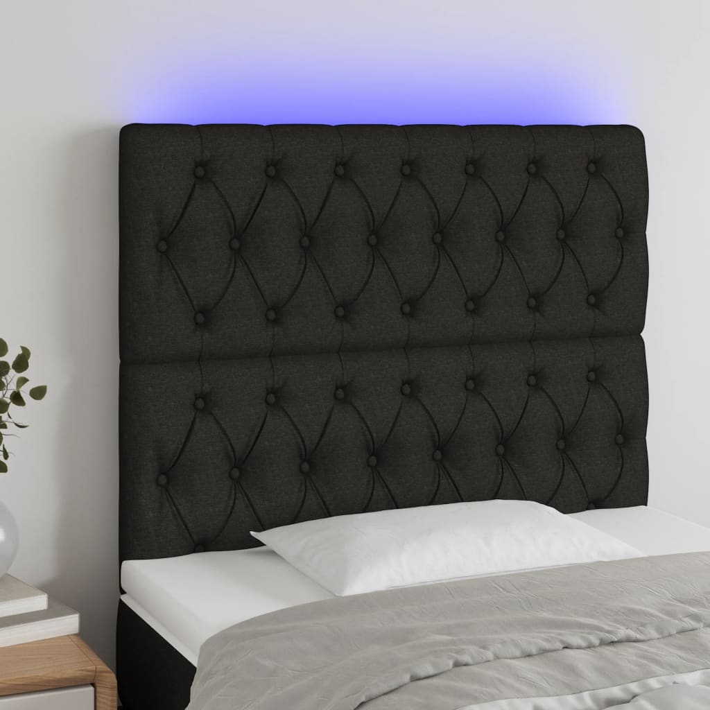 Čelo postele s LED černé 90x7x118/128 cm textil