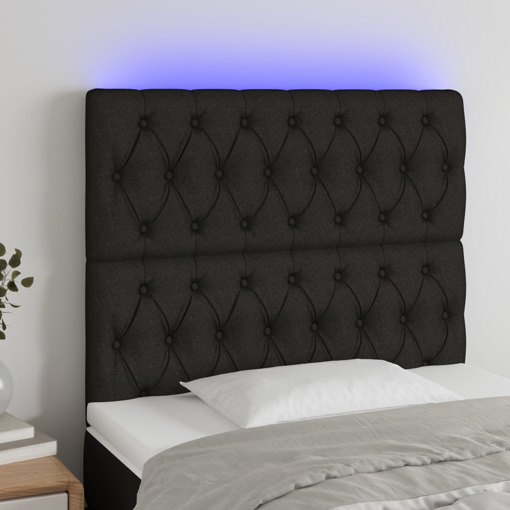 Čelo postele s LED černé 100x7x118/128 cm textil