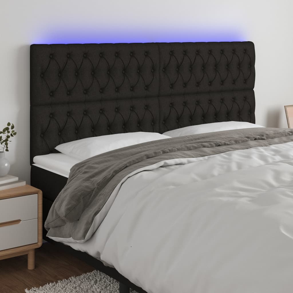 Čelo postele s LED černé 180x7x118/128 cm textil