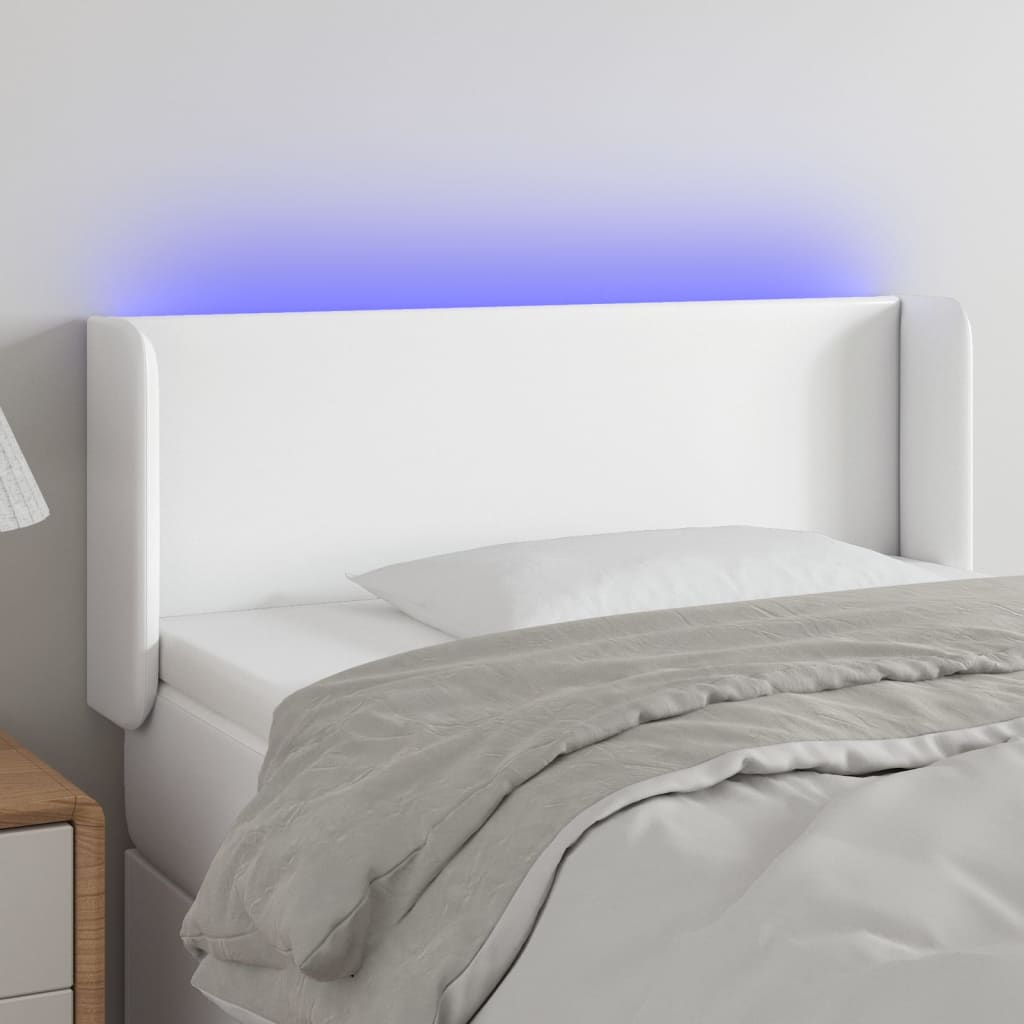 Čelo postele s LED bílé 93 x 16 x 78/88 cm umělá kůže