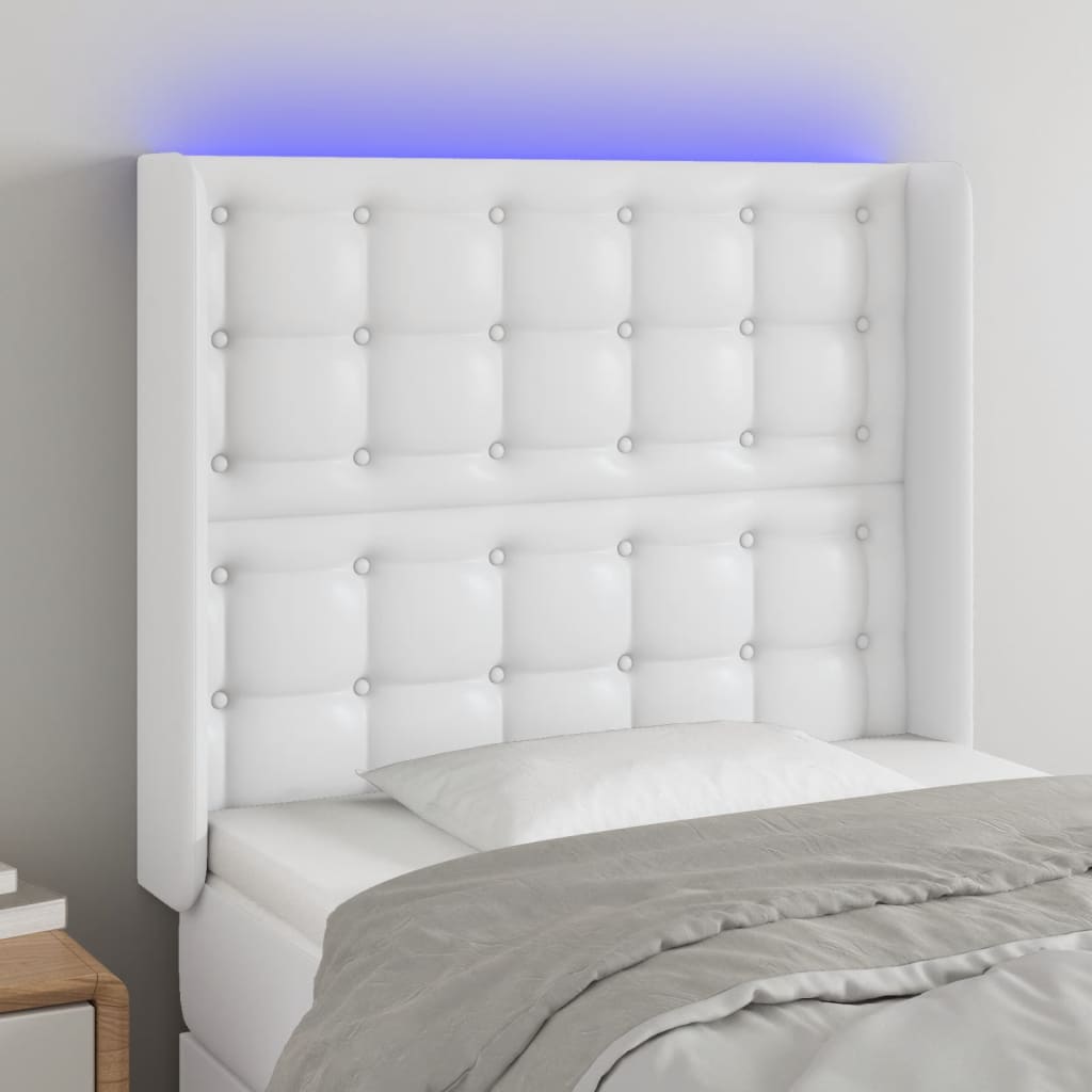 Čelo postele s LED bílé 103 x 16 x 118/128 cm umělá kůže