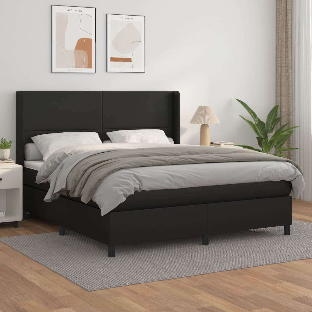 Box spring postel s matrací černá 180x200 cm umělá kůže