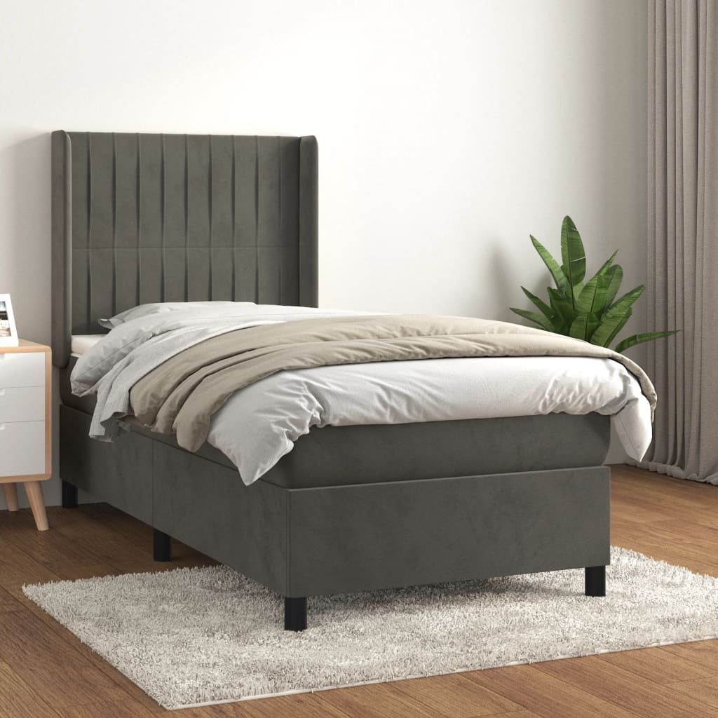 Box spring postel s matrací tmavě šedá 80 x 200 cm samet