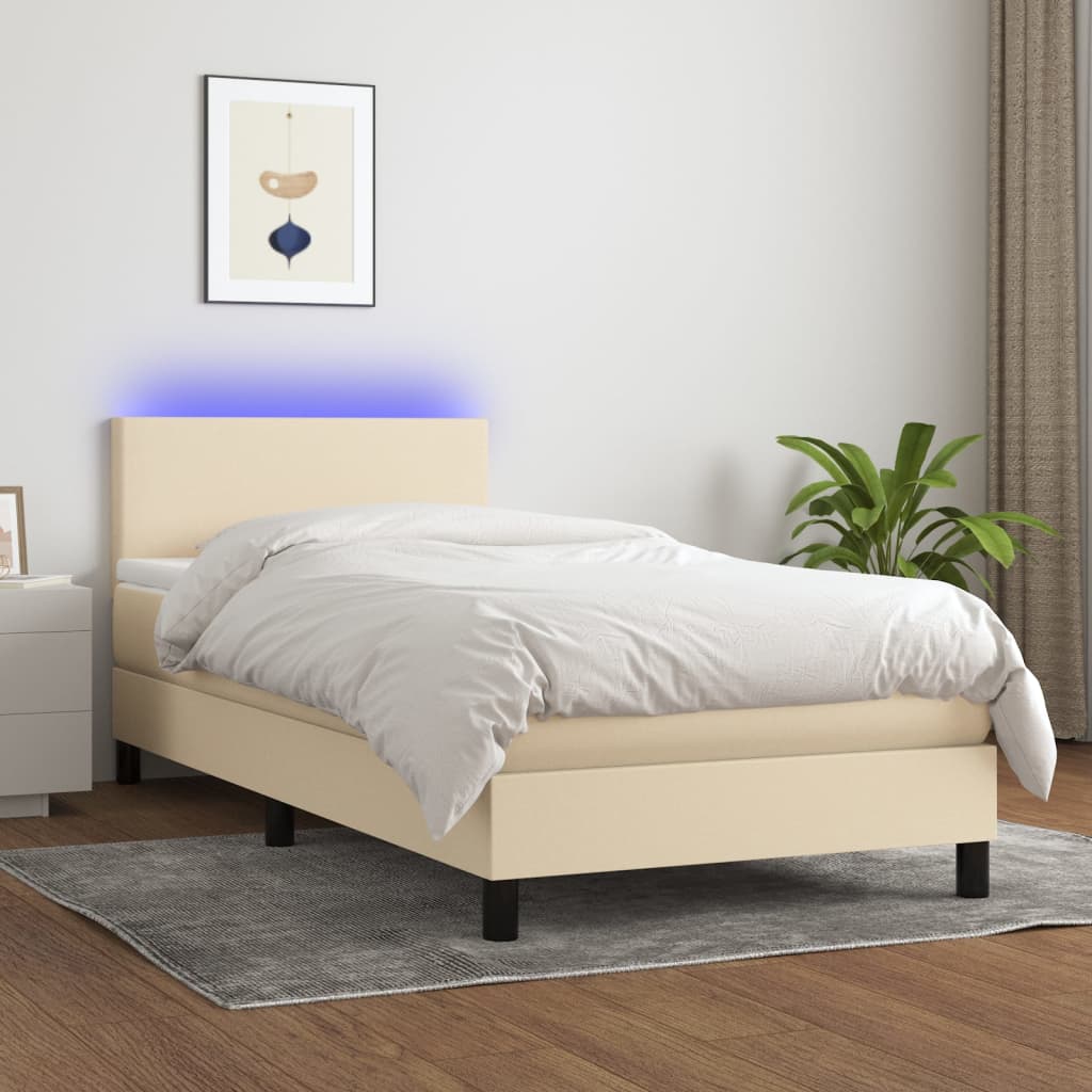 Box spring postel s matrací a LED krémová 100x200 cm textil