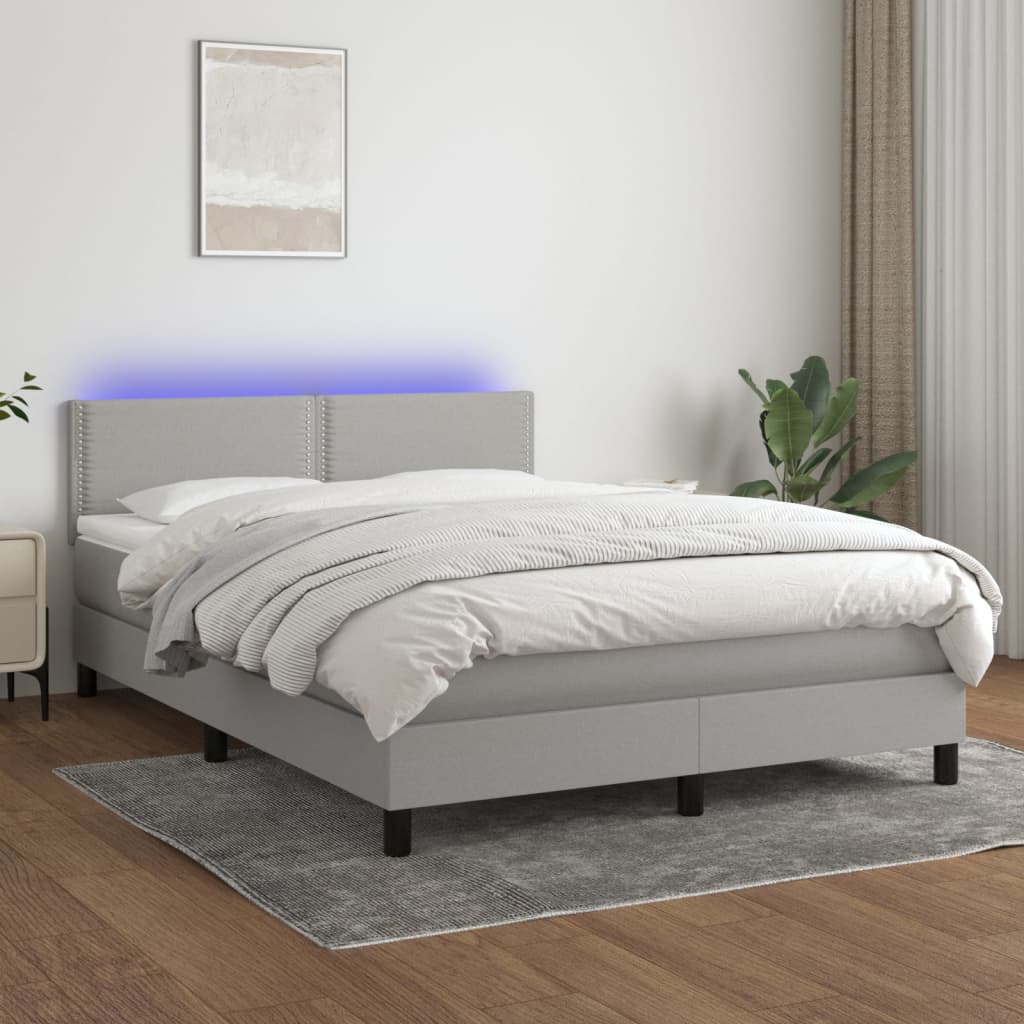 Box spring postel s matrací a LED světle šedá 140x200 cm textil