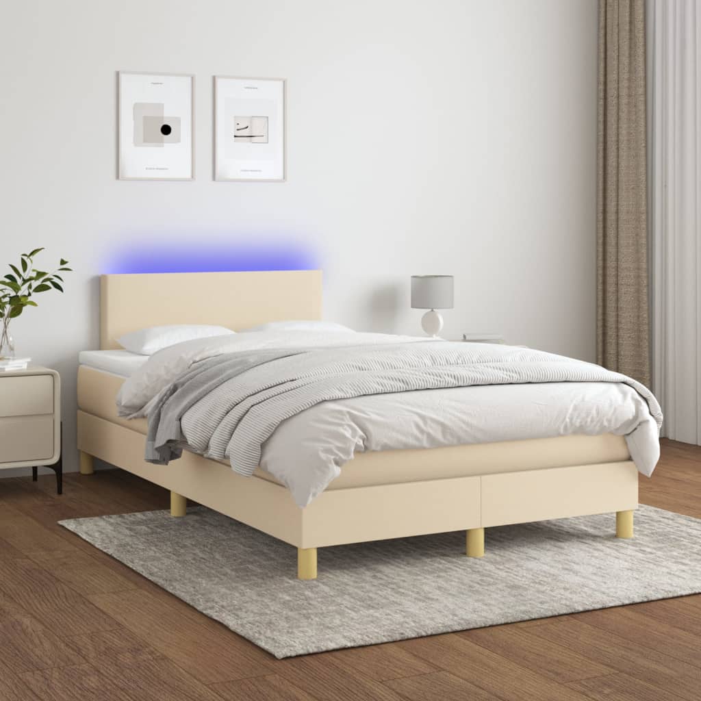 Box spring postel s matrací a LED krémová 120 x 200 cm textil