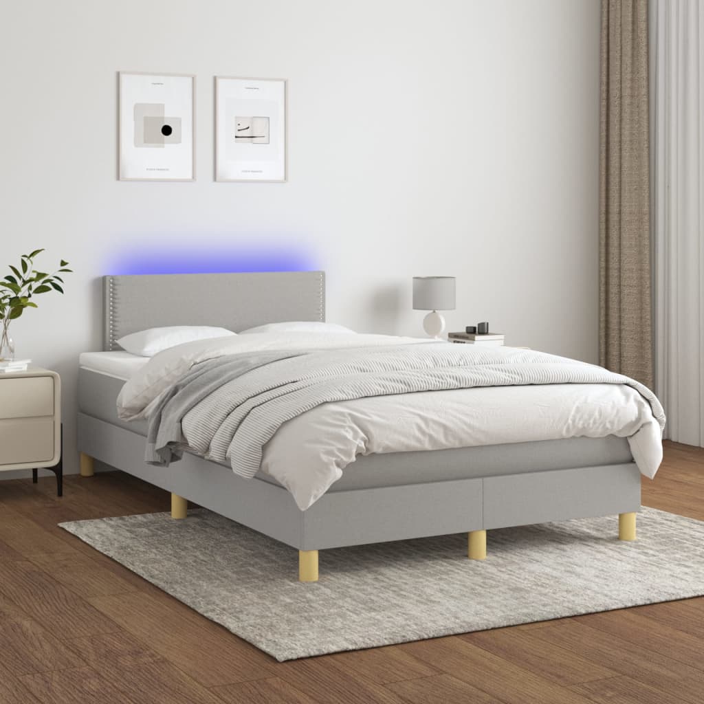 Box spring postel s matrací a LED světle šedá 120x200 cm textil