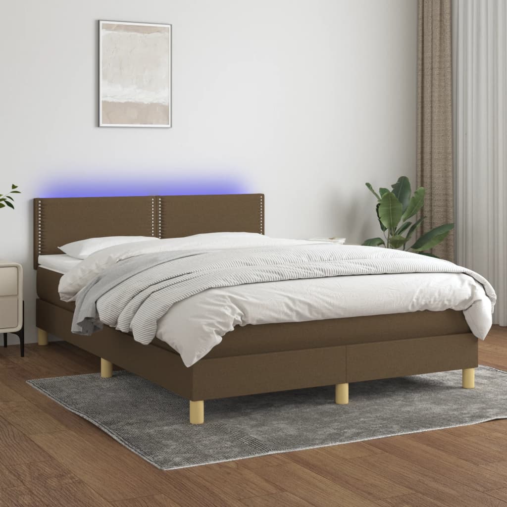 Box spring postel s matrací a LED tmavě hnědá 140x200 cm textil